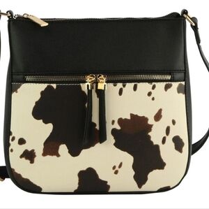 Black and White Crossbody Bag with Cow Print